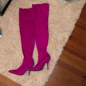 Pink thigh high boots